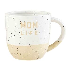 MUD PIE 'Mom Life' Speckled Stoneware Coffee Mug - White and Cream, 8 oz